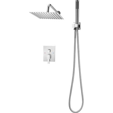 Mophorn Set doccia completo con soffione quadrato da 25,4 cm e doccetta, sistema doccia a pioggia per bagno con valvola in ottone e kit di finitura, colore argento cromato