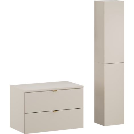 Ensemble DALIA CACHEMIRE meuble sous vasque avec plan 80 cm et 2 x colonne 30/80 cm à suspendre (1/5)