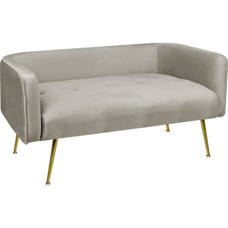Divano Due Posti In Velluto Gambe In Acciaio Color Oro Divanetto 2 Persone 126x49x57 Cm Design Moderno Soggiorno Panca Pie Di Letto - Tortora (1/5)