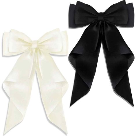 Hair Clip - Large Bowknot - Satin Fabric - Metal Spring Clip - For Girls And Women - 2 Pieces (1/5)