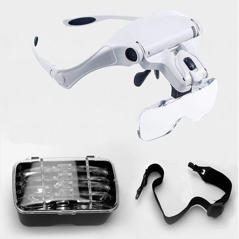 Lupa con luz LED y carga USB, lupa de alta magnificación para modelismo, joyería y reparación de relojes, 5 lentes intercambiables, 1.0X (1/5)