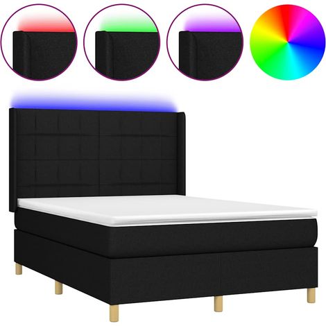 Maison Exclusive - Sommier à lattes de lit matelas et LED Noir 140x200 cm Tissu (1/5)