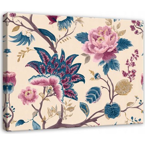 Leinwandbild Blumen Abstrakt Vintage Retro, trendige Wanddeko für Schlafzimmer und Wohnzimmer, hochauflösender Druck, 60 x 40 cm