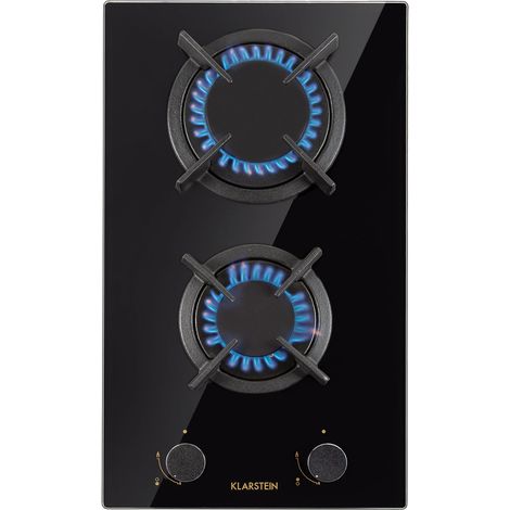 Klarstein Goldflame Domino Piano Cottura a Gas 2 Fornelli Bruciatore in Ottone Vetroceramica