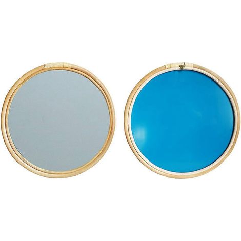 Miroir mural rond en rotin de 40 cm (16 pouces) - Miroir de maquillage pour entrée, salle de bain, salon (1/4)