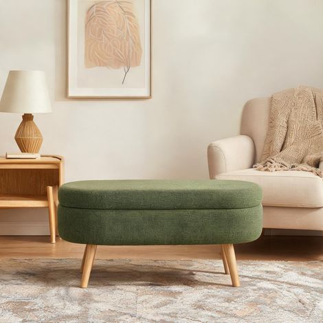Coffre banc rembourré en chenille vert 110 cm 110 x 40 x 42 cm (1/5)