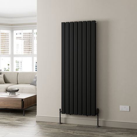 Black Flat Panel Designer Radiator Vertical Horizontal 1600 x 605mm Double Panel (1/5)
