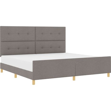 Cadre de lit avec tête de lit 2 personnes en tissu et lattes taupe 200 x 200 cm (1/5)