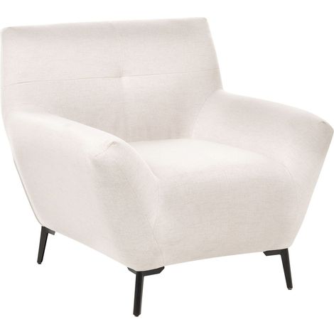 Poltrona in tessuto con braccioli e gambe in metallo, con trapuntatura decorativa, per soggiorno moderno, bianco sporco Lakene