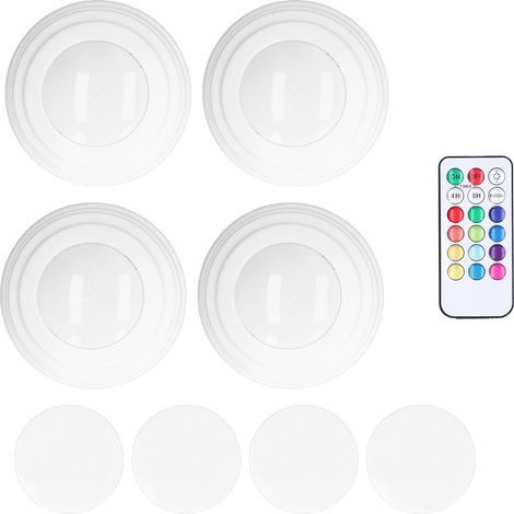 RGBW LED Round Light, 13 Color Modes, Remote Control, Punch-Free Installation, Energy Saving, Wireless, 4 Pieces (1/5)