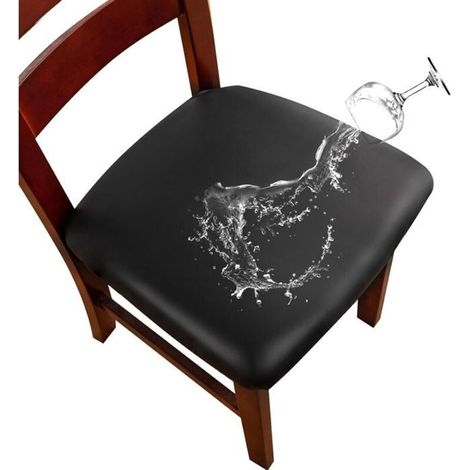 Housses de chaise en cuir PU - MICH - Lot de 4 - Imperméables - Extensibles - 45x50x7 cm - Lavable en machine (1/5)
