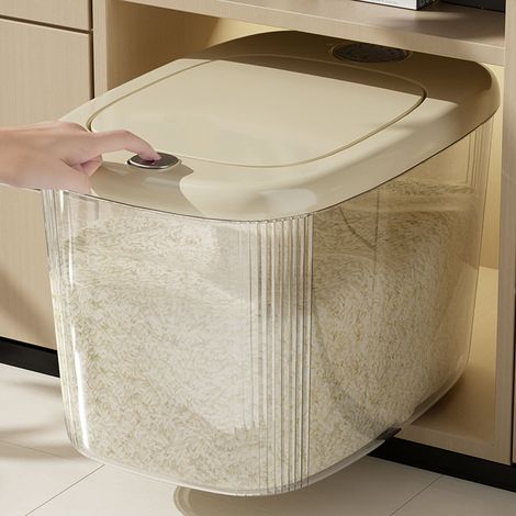 Boîte de rangement pour riz multifonctionnelle de grande capacité, de qualité alimentaire, pour la cuisine, blanc crème, taille L (1/5)