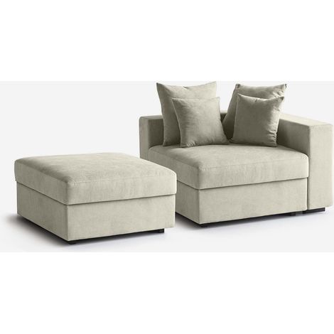 Poltrona modulare personalizzabile con pouf idrorepellente Cortina N SX - Beige