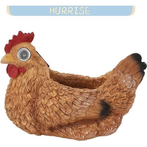1 pot de poule en résine, lumineux solaire, déco jardin extérieur et intérieur, forme réaliste, noir/brun (1/5)