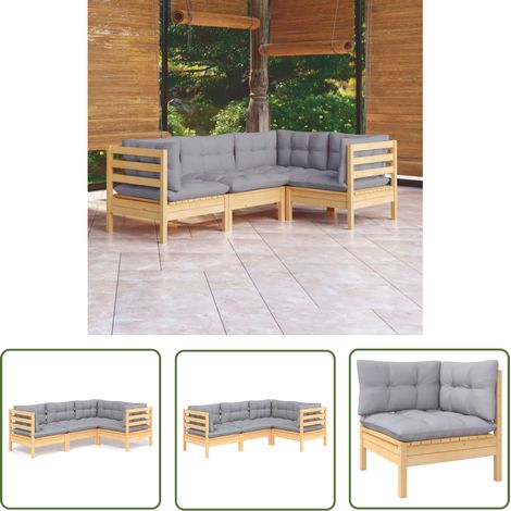 Salon de jardin 4 pcs Contemporain, Ensemble repas de jardin, avec coussins gris Bois de pin OIB6082E (1/5)