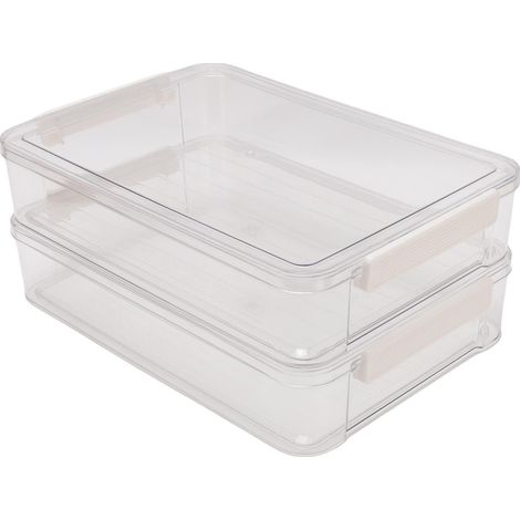 Lot de 2 boîtes de rangement empilables transparentes en PET avec couvercle, idéales pour le papier A4, les photos, les documents, le scrapbooking et les fournitures scolaires. (1/5)