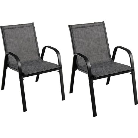 COSTWAY Juego de 2 Sillas de Jardín Apilables, Sillas Terraza Exterior con Tejido Transpirable Patio Playa 55 x 67 x 83 cm, Carga 120 kg (1/5)