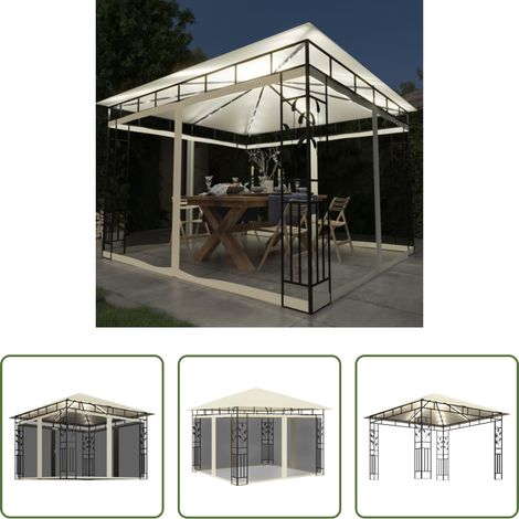 Belvédère - Tonnelle avec moustiquaire et lumières LED 3x3x2,73 m Crème (1/5)