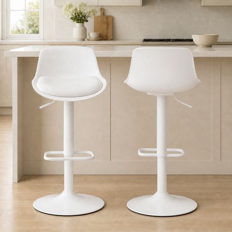 Lot de 2 tabourets de bar, tabourets hauts cuisine avec siège pivotant et hauteur réglable, 43 x 45 x 100 cm, blanc (1/5)
