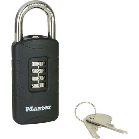 Master Lock Zinc 656EURDBLK - Lucchetto a combinazione per esterni, con chiave di sicurezza, 120 x 48 x 20 mm, colore: Nero