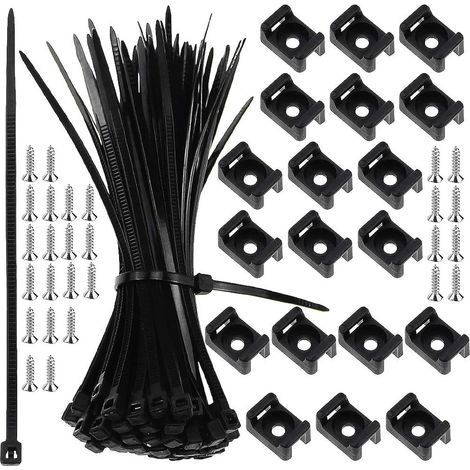 100 Serre-Câbles Nylon Noir Autobloquants 100mm avec 100 Bases de Fixation Attaches de Câble Électrique avec Trou de 5,2 mm et Vis de Montage pour Organiser les Câbles à la Maison Bureau Auto (1/5)