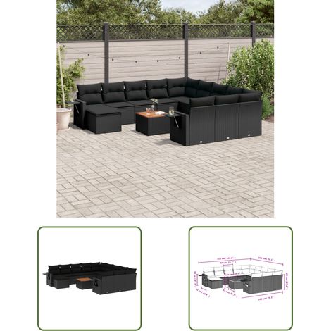 The Living Store 13-tlg. Garten-Sofagarnitur mit Kissen Schwarz Poly Rattan - Gartenmöbel Set - PE-Rattan Möbel - Outdoor Lounge - Esszimmergarnitur - Balkonmöbel (1/3)