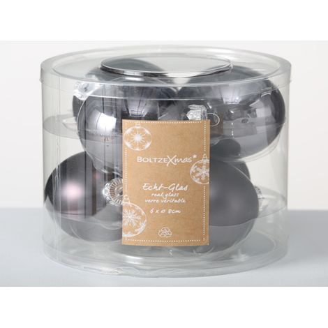 Set di palline di Natale grigie, 6 pezzi, 8 cm, set di decorazioni per l'albero di Natale
