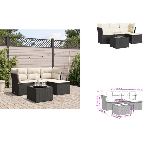 Salon de jardin 5 pcs avec coussins noir résine tressée - Salon De Jardin - Mobilier De Jardin - Set Salon De Jardin - Résine Tressée - Rotin Synthétique (1/3)