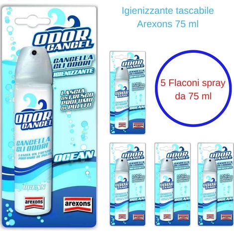 Igienizzante spray portatile tascabile arexons 5 flaconi da 75 ml