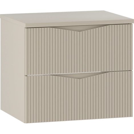 Meuble de salle de bain sous vasque suspendu avec plan CLEO beige 60 cm façades rainurées (1/5)