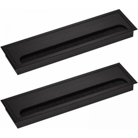 Rechteckige Kabelabdeckung (80 x 200 mm) für Einbauschreibtische, Kabelorganisator für Möbel, 2 x Schwarz