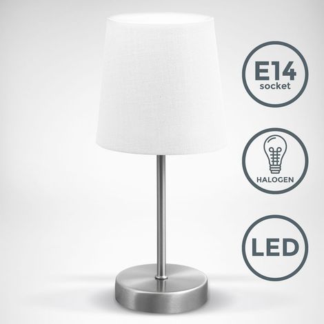 Lampe de chevet avec interrupteur à fil, douille E14, abat-jour en tissu, lampe de bureau, lampe de table, lampe de chevet, lampe chevet, lampe à poser, 31x10cm, blanc (1/5)