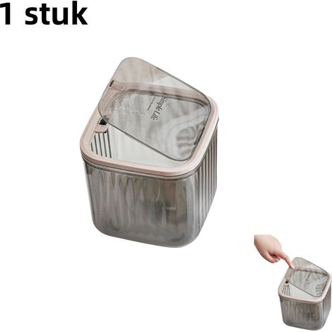 pièce - Poubelle de rangement de bureau à pression pour cosmétiques - multifonctionnelle - mini poubelle transparente de haute qualité - grise (grande) (1/5)