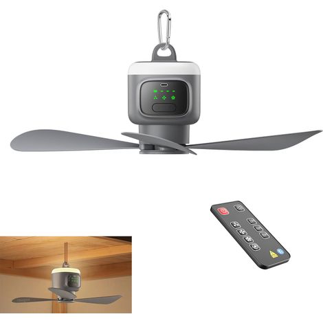 Ventilateur USB avec veilleuse silencieux, ventilateur de plafond adapté aux patios et aux auvents, 4 vitesses de vent, minuterie, sans fil (1/5)