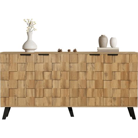 Buffet 4 portes en bois avec étagères réglables, design géométrique moderne, 160,5 x 35,5 x 78 cm, pour salon, salle à manger et chambre  CHICFURN (1/5)
