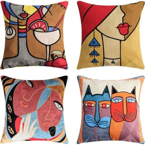 BelleRise - Lot de 4 housses de coussin Picasso 45x45 cm, coussins décoratifs pour canapé - Parfait (1/5)