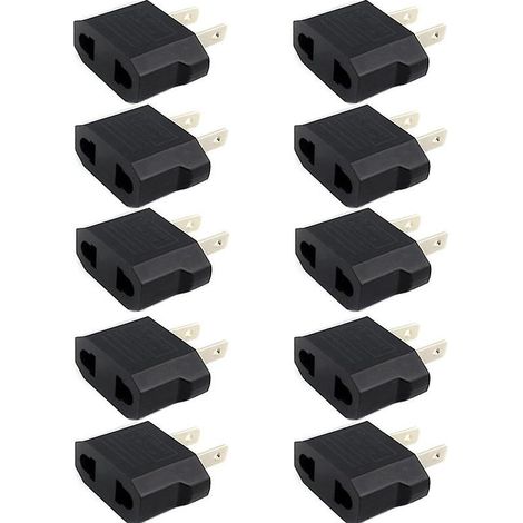 Lot de 10 adaptateurs de chargeur de voyage européens (EU) vers américains (USA).