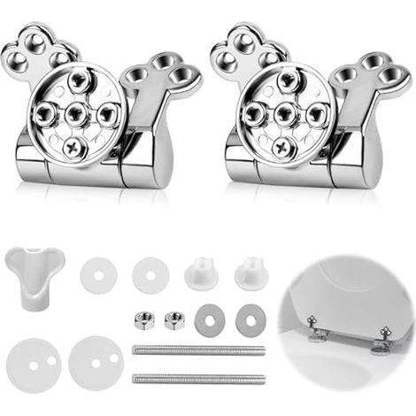 Charnières de remplacement pour siège de toilette, en alliage de zinc, avec fixations compatibles avec la plupart des sièges. (1/5)