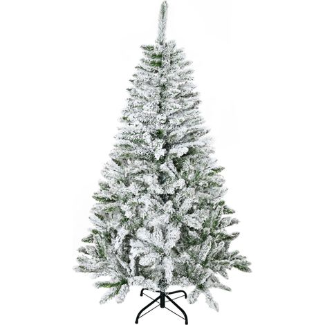 Sapin de Noël enneigé de 150 cm de haut, avec 358 branches ignifugées et un socle en acier, vert (1/5)