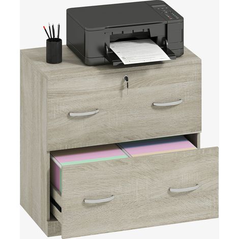 Cassettiera da scrivania con 2 cassetti dotati di guide per cartelle sospese formato A4, serratura e 2 chiavi, 77x42x72 cm, colore naturale.