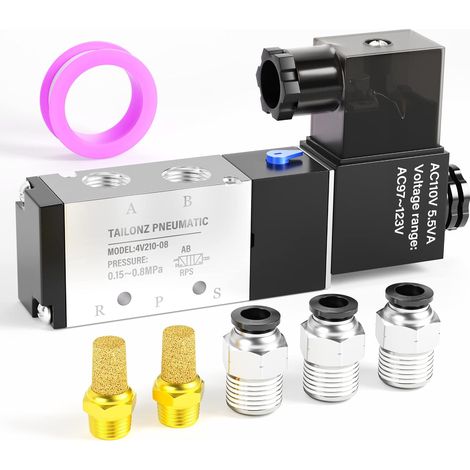 Électrovanne 1/4" BSP 4V210-08 110V Simple Bobine Pilotée Électrique 2 Positions 5 Voies Type de connexion (1/5)