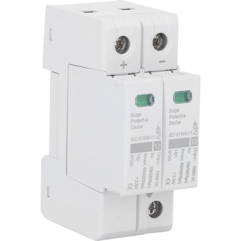 Parafoudre DC photovoltaïque 2P 1000VDC 20-40KA, parasurtenseur de protection contre la foudre, disjoncteur de protection de circuit pour installation solaire. (1/5)