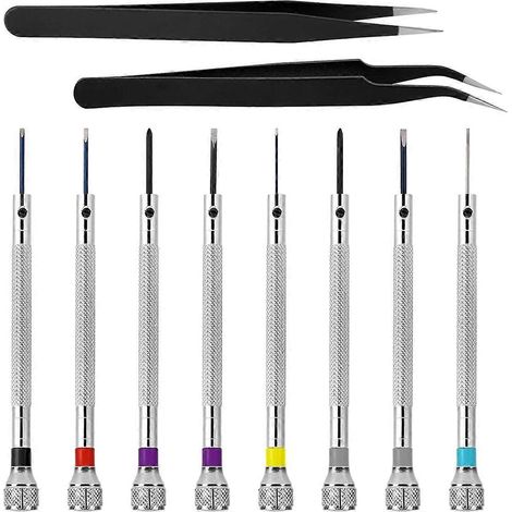 Ensemble de 8 mini tournevis de précision pour montres avec deux pinces à épiler supplémentaires (voir photo). (1/5)