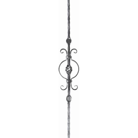 Barreau martelé avec motif en volutes et vrille centrale - Hauteur 950mm Largeur 135mm carré de 12mm - Fer forgé - À souder - DECO FER FORGE (1/4)