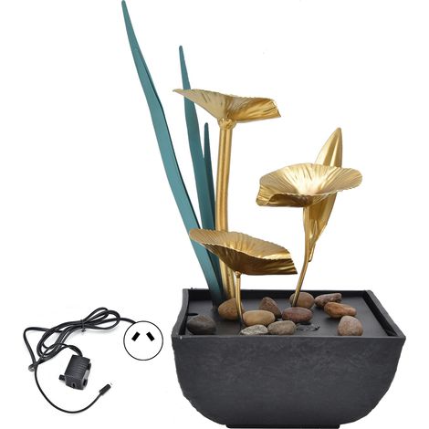 Fontaine de table intérieure LED Lotus Cascade Ornement Feng Shui Artisanat Décoration Maison Prise AU Lumière Jaune AC220‑240V (1/5)