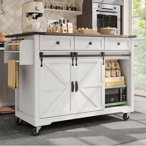 MEUBLIV Isola cucina su ruote 140x45/73x94 cm beige con piano ribaltabile (1/5)
