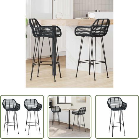 Rotin - Chaise de bar 2 pcs Noir 55 x 52 x 105 cm Rotin et métal (1/5)