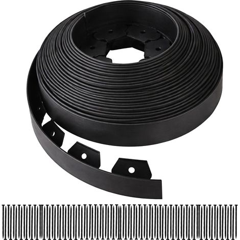 Relaxdays Lawn Edging, 30 m x 5 cm, Plastic, Flexible Garden Edging, 90 Ground Anchors, For Beds & Lawns, Black (1/5)