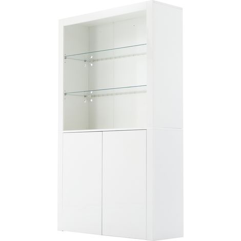 Vitrina alta para salón 100 x 35 x 170 cm blanca brillo MDF con LED y vidrio templado HOMVRA (1/5)