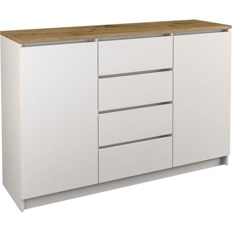 Kommode mit 4 Schubladen 2 Schränke 120cm Klamotenschrank weiss artisan (1/5)